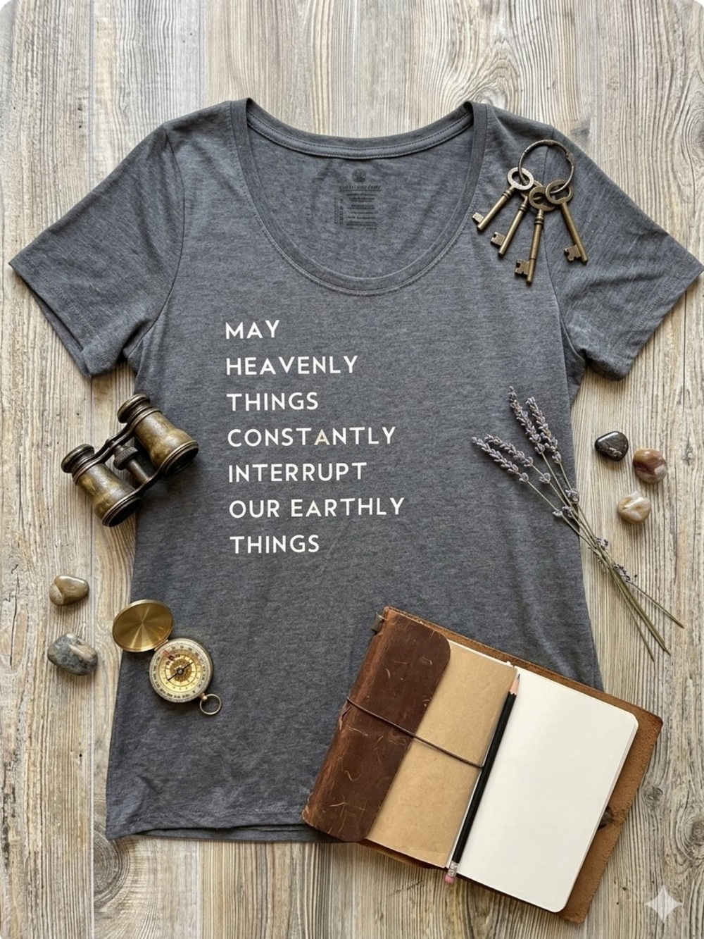 Gray Scoop Neck Graphic Tee - Inspirational Text size medium